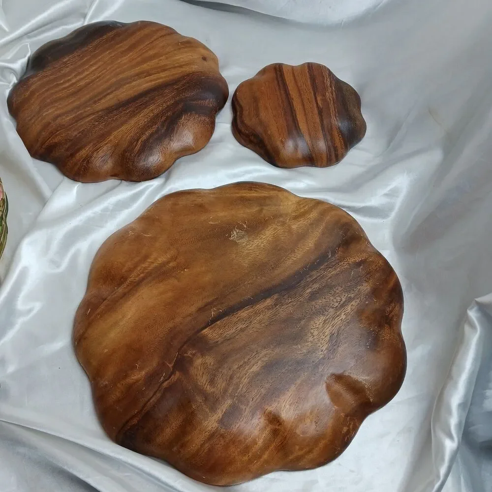 VINTAGE WOOD DINNERWARE /SALAD SET-  PLACE SETTING FOR 1 (3 PIECES TOTAL)
